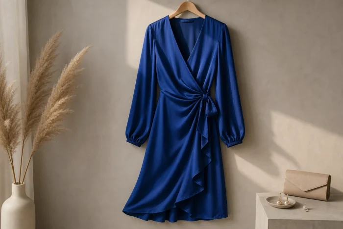 Robe bleu roi cache-cœur : la coupe flatteuse par excellence
